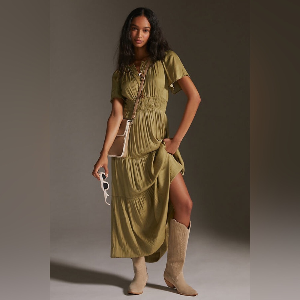 Olive Green Somerset satin Maxi Dress